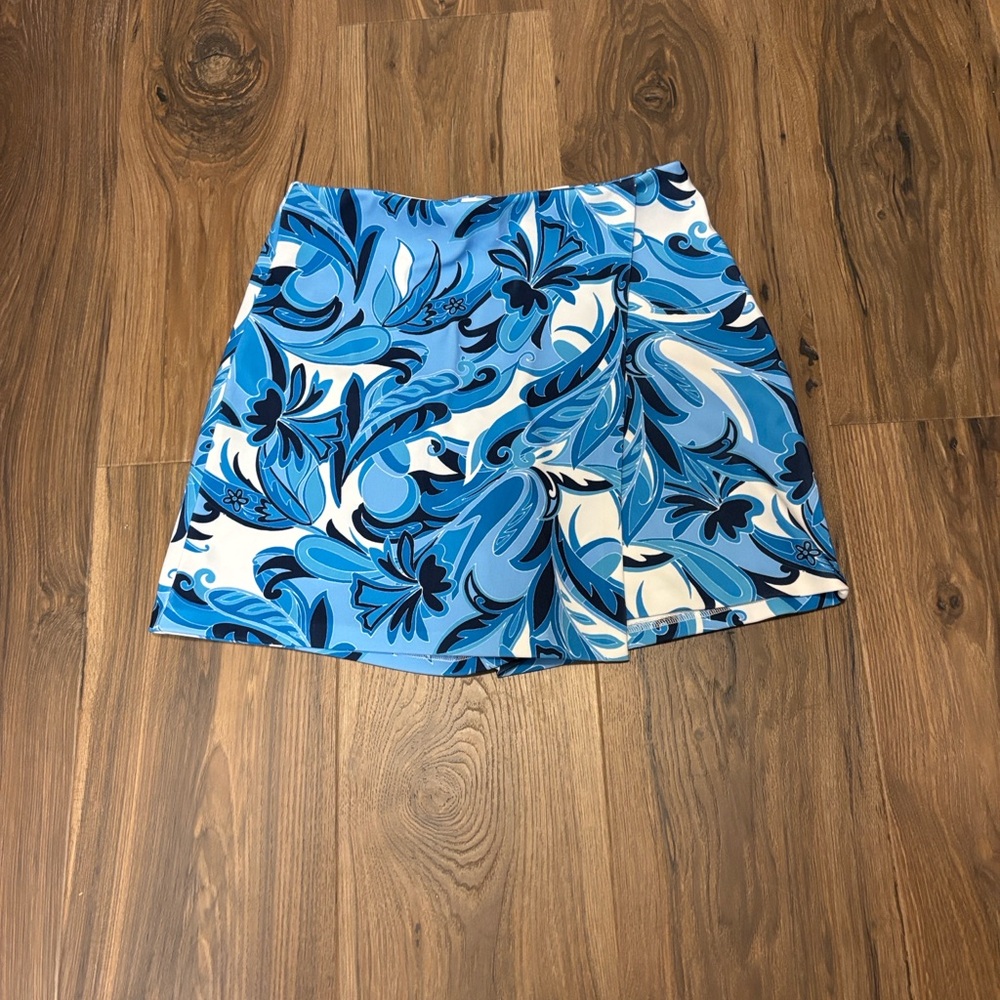 Boston Proper Blue and White Floral Mini wrap skort